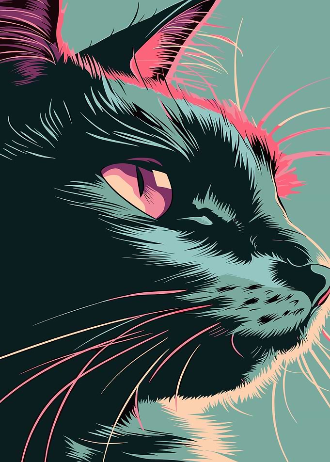 Stylized Black Cat Portrait