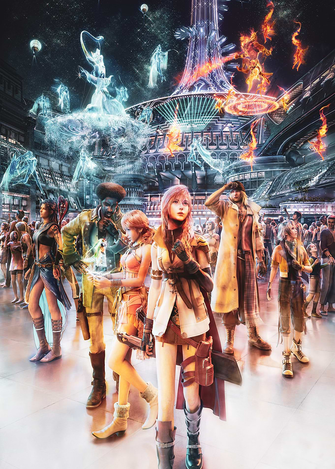 Final Fantasy XIII Characters in Futuristic City