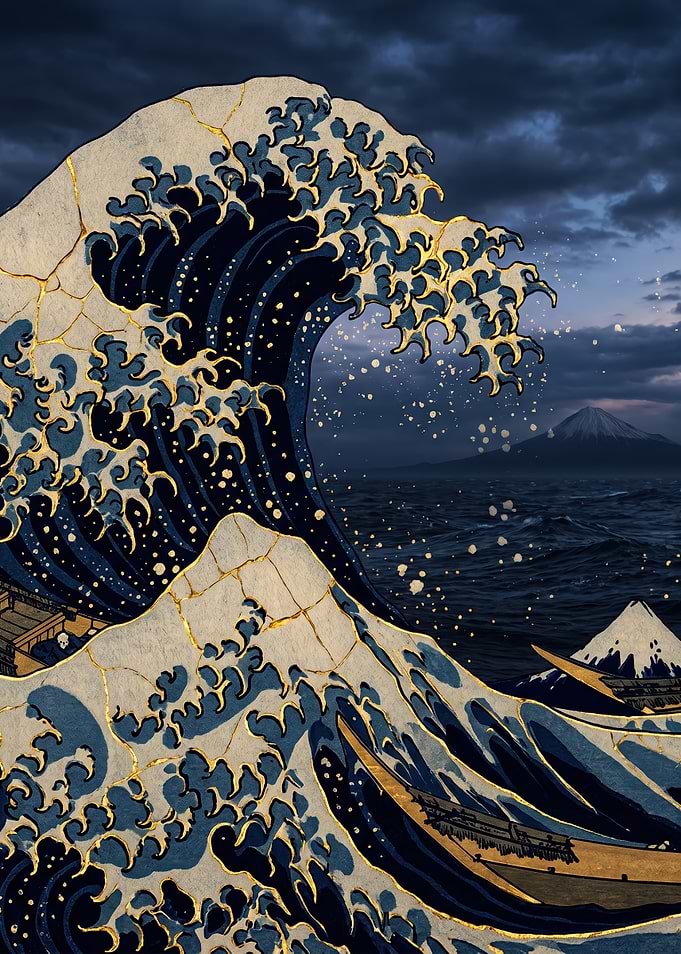 The Great Wave with Kintsugi