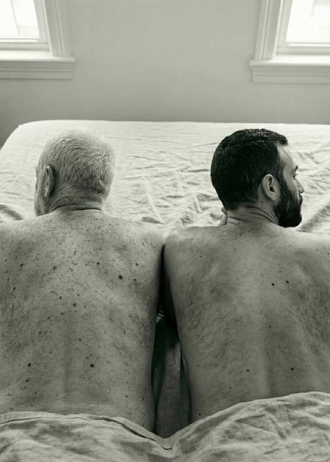Two Shirtless Men On Bed