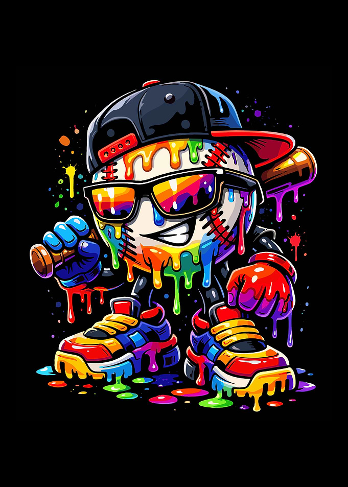 Cool Baseball Character Poster, Urban Street Art Baseball Wall Art, Colorful Sports Print