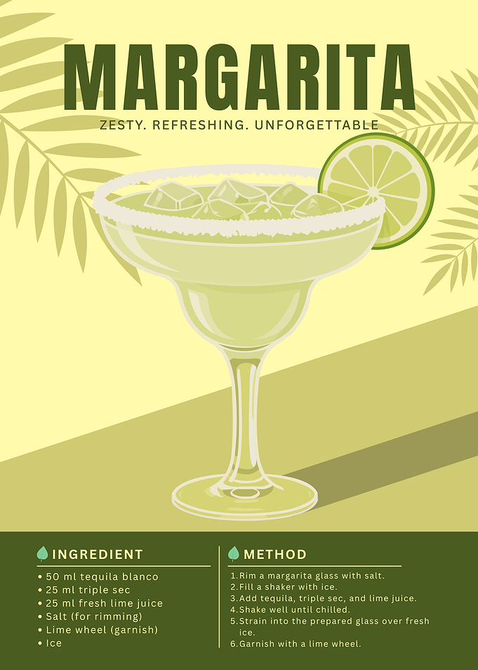 Margarita Cocktail Poster – Minimalist Tropical Tequila Art in Retro Lime Style