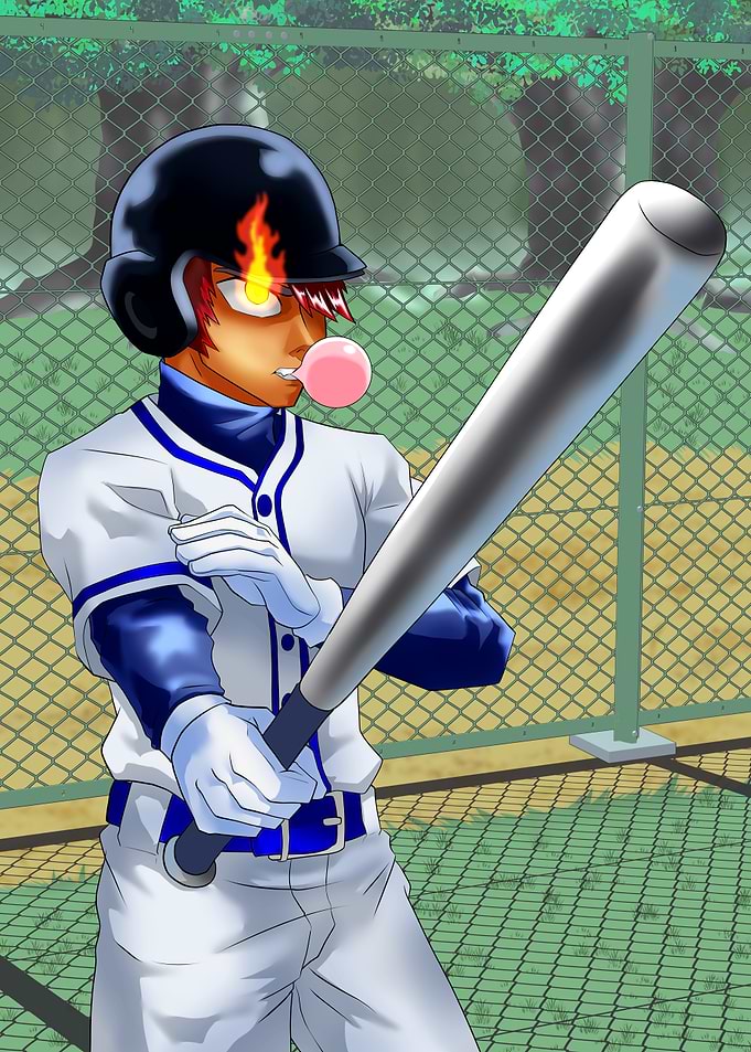 Anime Baseball Player with Fiery Eyes
