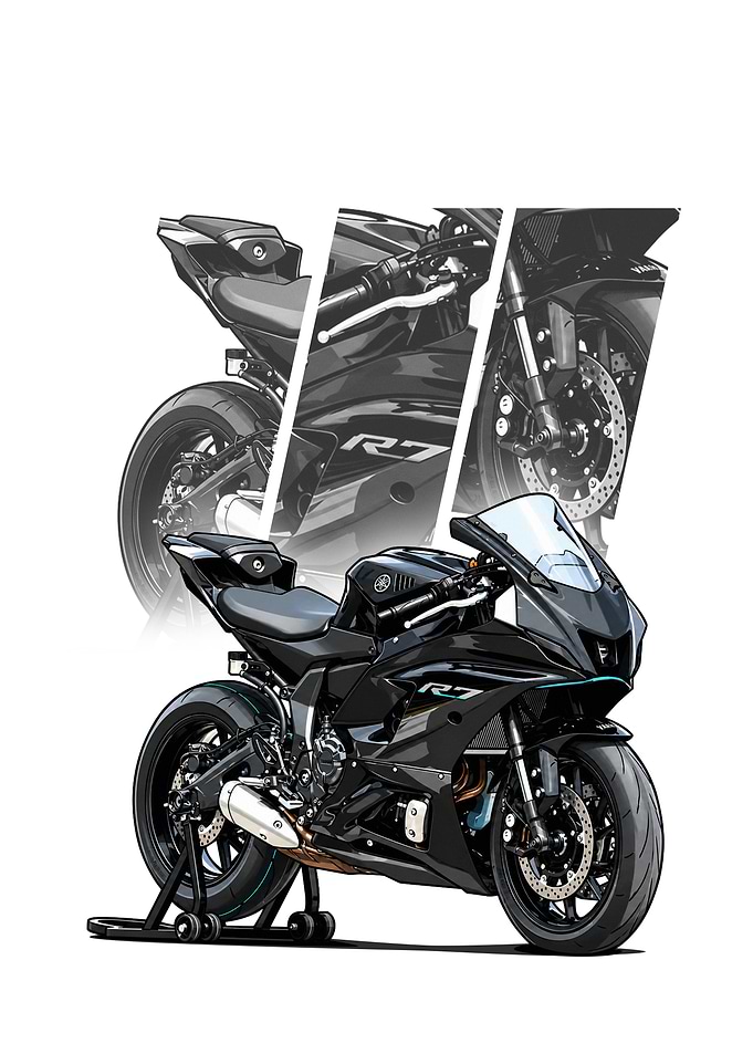 Black Yamaha R7 Motorcycle Illustration
