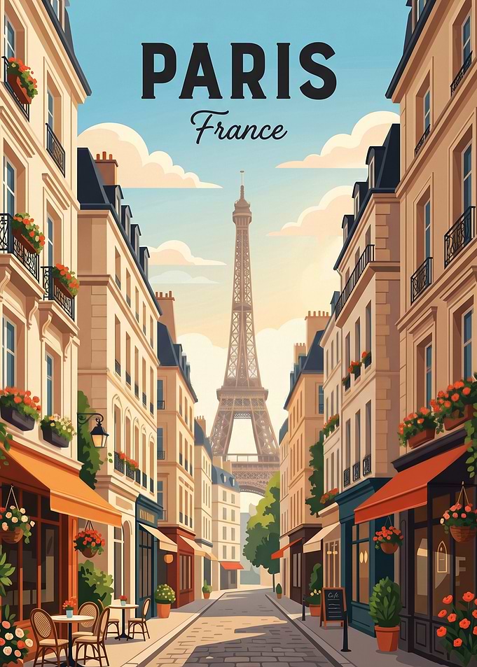 Parisian Street with Eiffel Tower