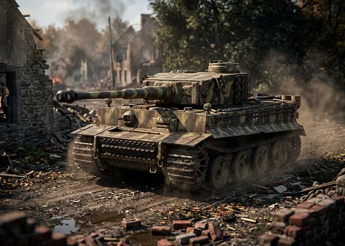Tiger Tank in Ruined Village
