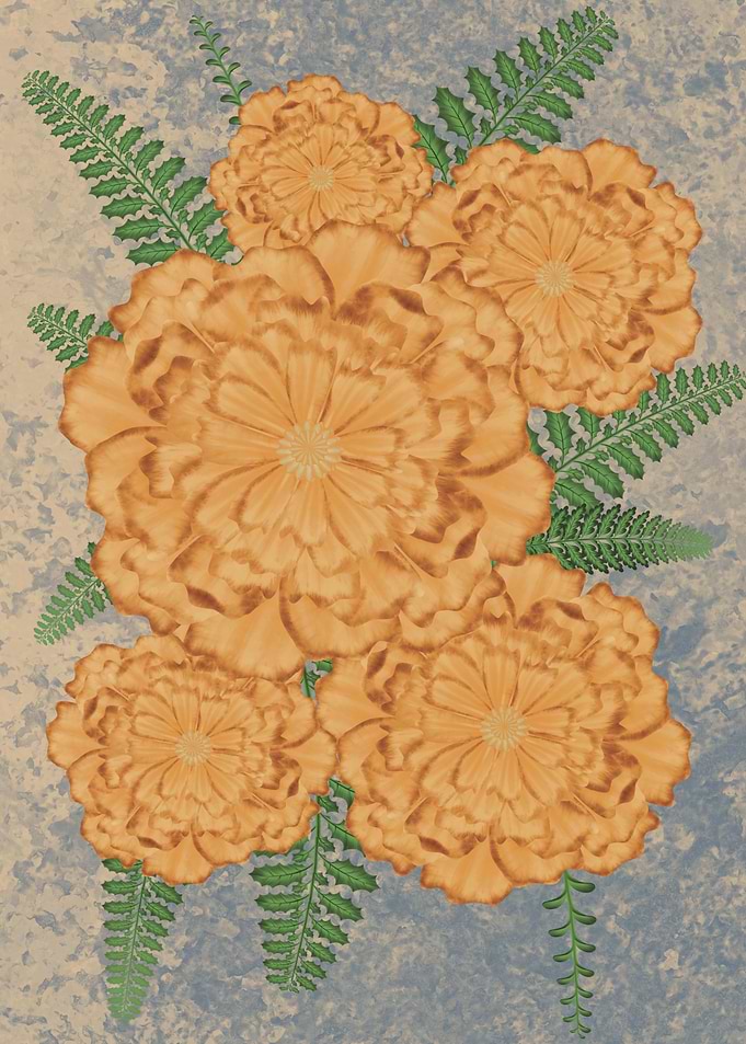 Orange Marigolds and Ferns