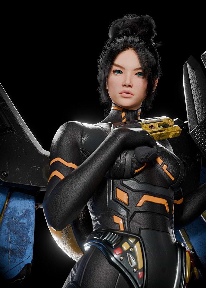 Cyberpunk Woman with Futuristic Weapon
