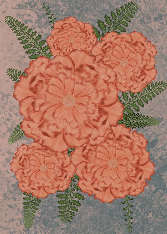Coral Carnations and Ferns