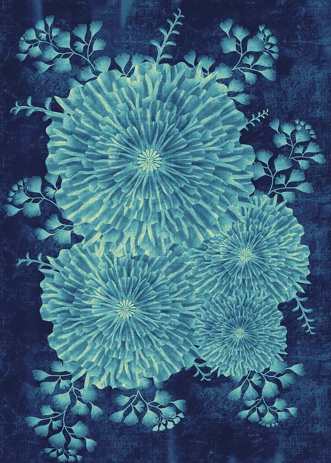 Blue Floral Arrangement with Textured Background