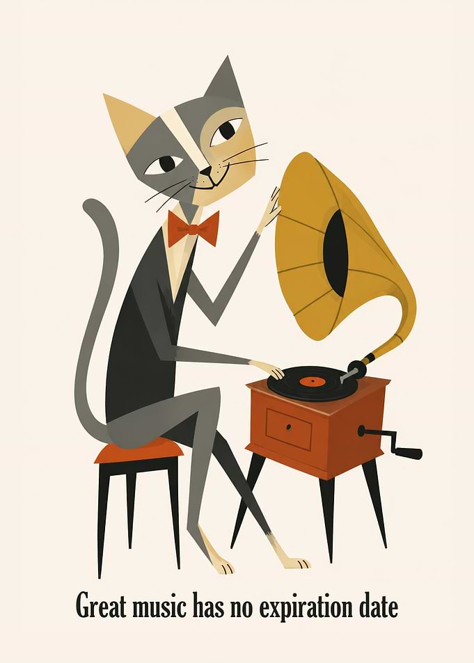 Retro Cat Record Player Poster