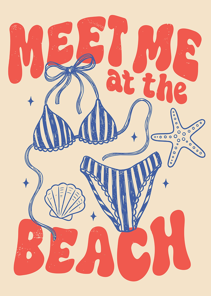 Meet Me at the Beach Poster, Retro Summer Wall Art, Vintage Beach Quote Print