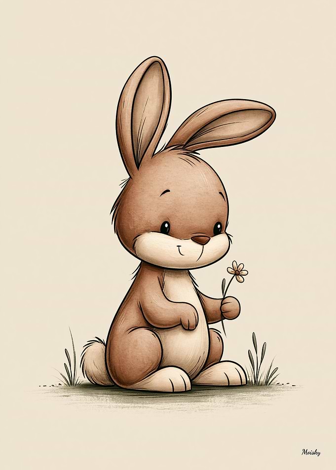 Cute Bunny Scandinavian Nursery Animal Illustration