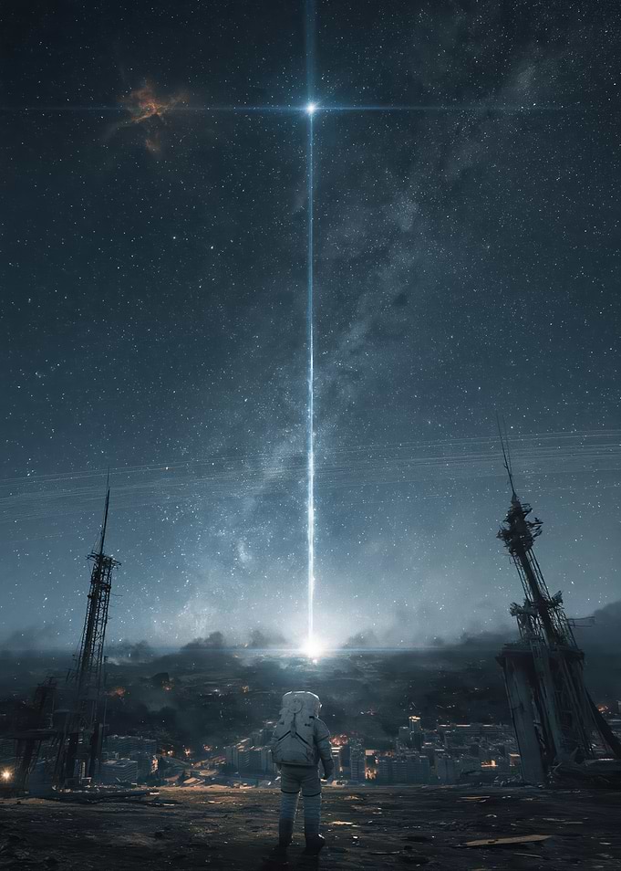 Astronaut Gazes at Celestial Beam