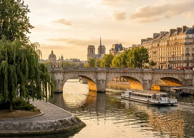 Parisian Seine River at Sunset
