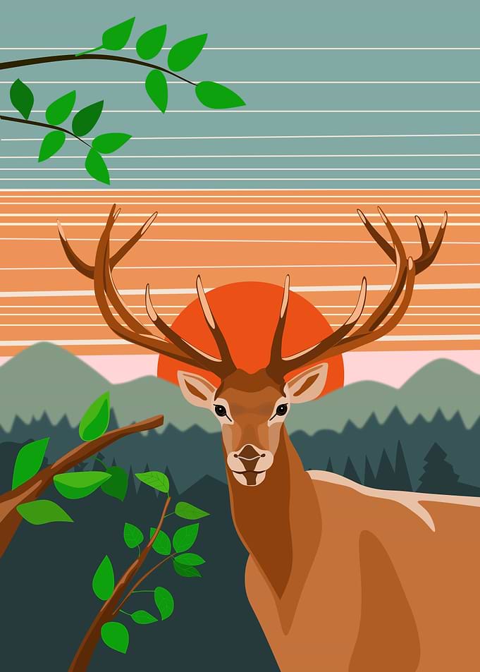 Majestic Deer in a Sunset Landscape