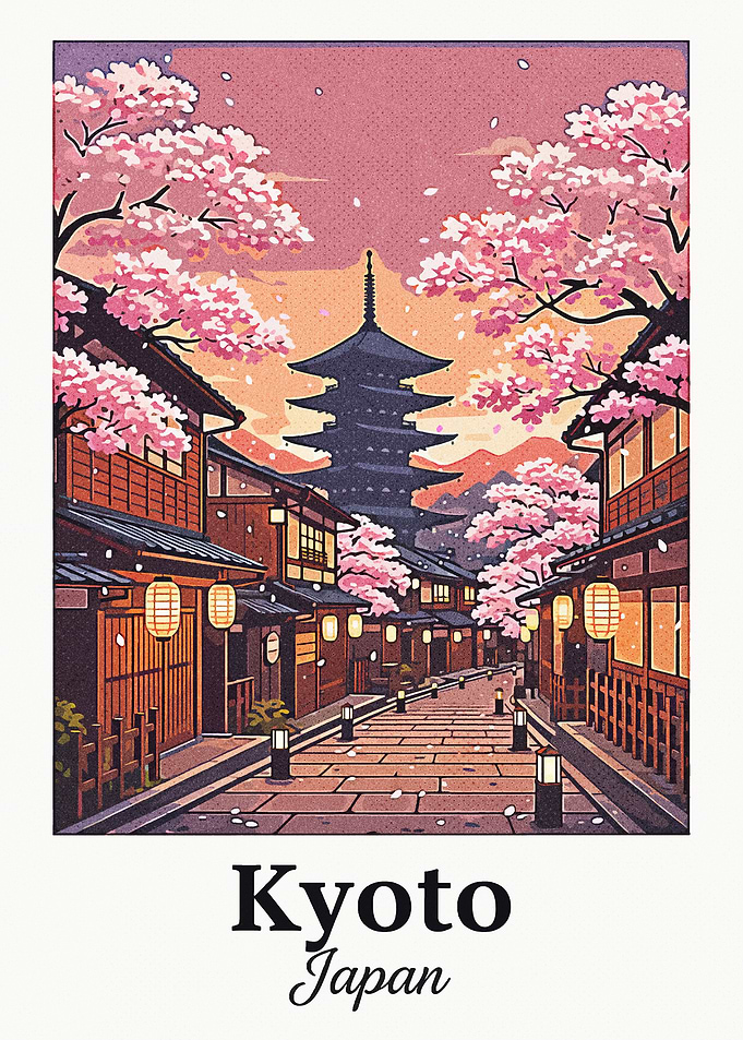 Kyoto Street with Cherry Blossoms