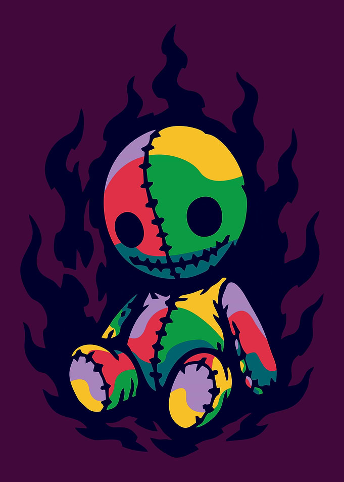 Creepy Stitched Doll with Flames