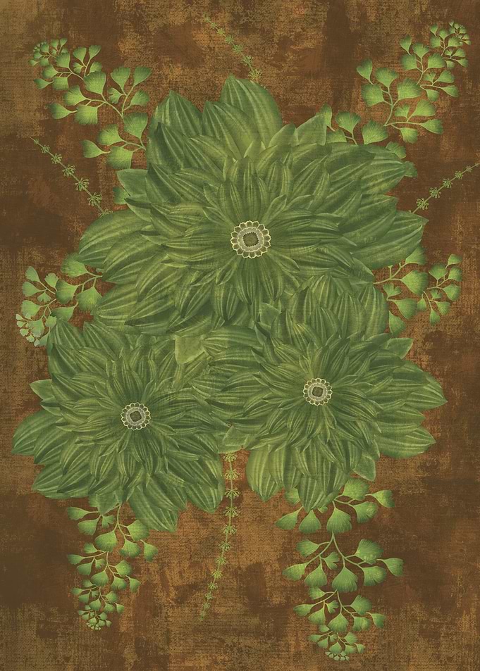 Green Floral Arrangement on Brown Background