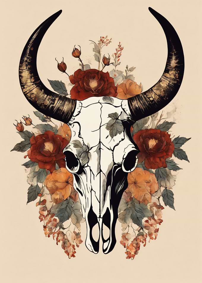 Bull Skull with Roses