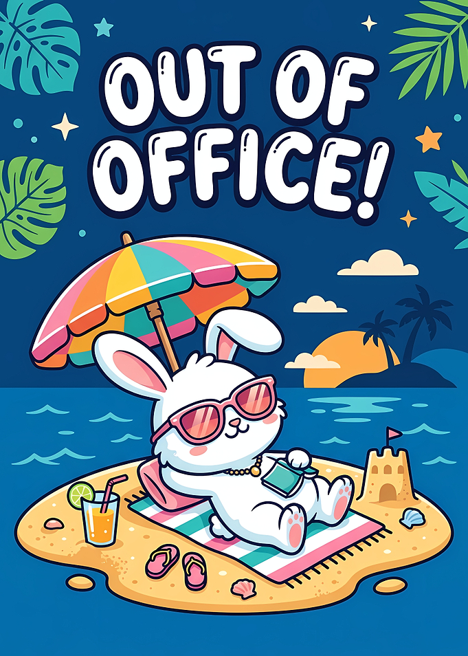 A bunny animal on an out-of-office beach vacation