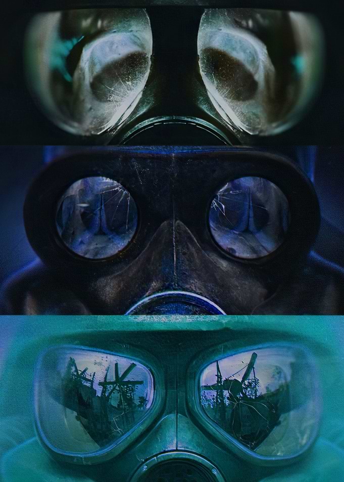 Post-apocalyptic Gas Mask Triptych
