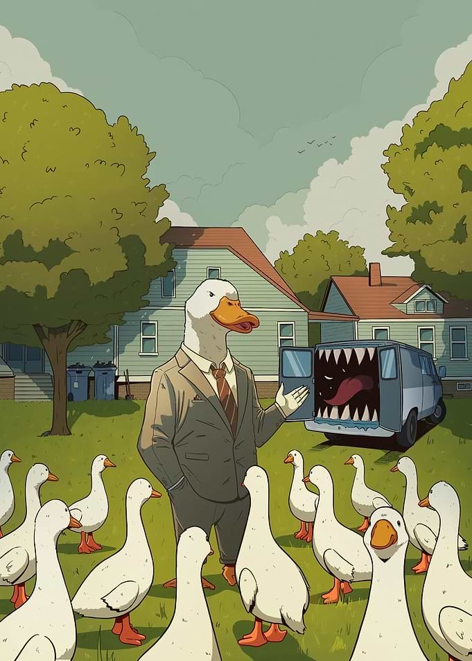 Goose businessman and monster van