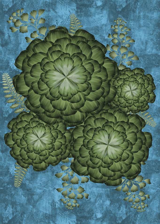 Green Succulents on Blue Textured Background