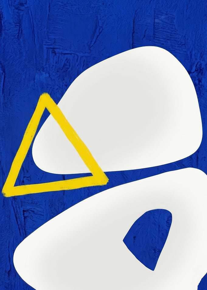 Abstract Blue and White Shapes with Yellow Triangle