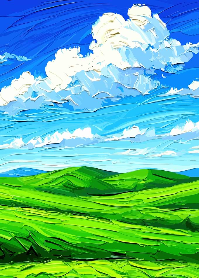 Impressionistic Landscape with Clouds and Hills