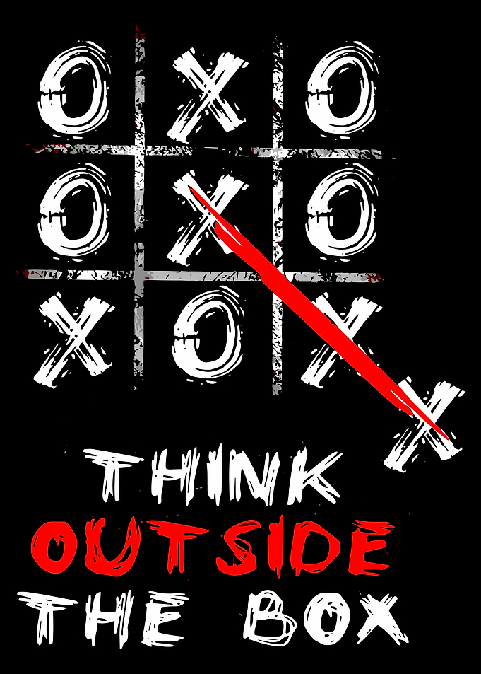 Think Outside The Box Poster, Tic Tac Toe Grunge Wall Art, Motivational X O Game Print