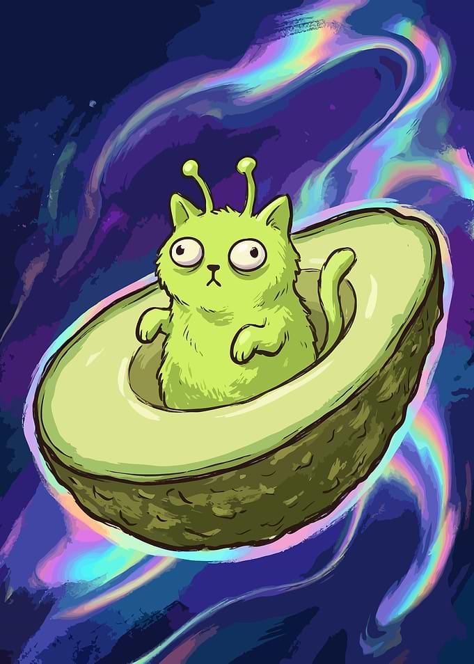 Alien Avocado Cat - Trippy Space Kitty