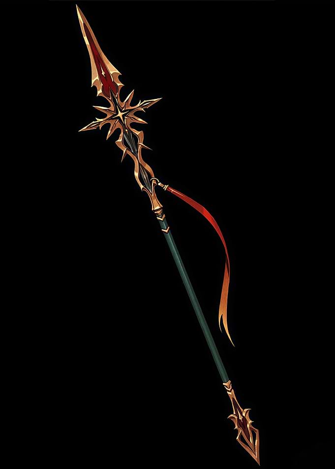 Ornate Fantasy Spear with Red Ribbon