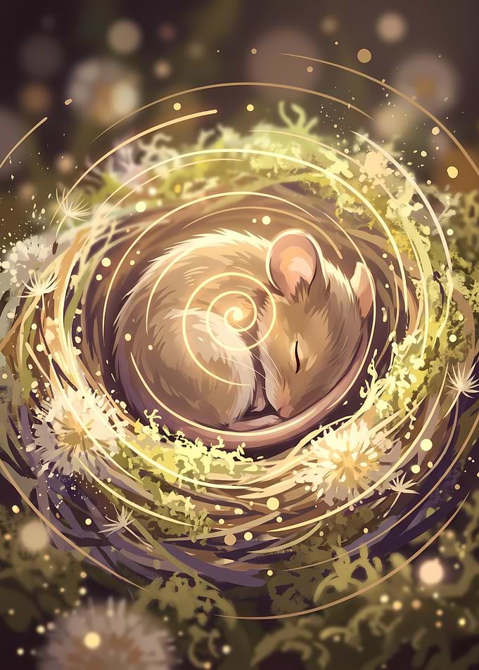 Sleeping Mouse with Dandelion Magic