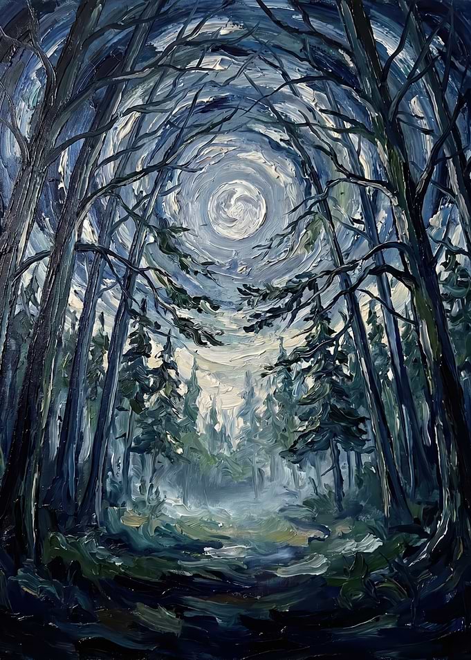 Moonlit Forest Path Painting