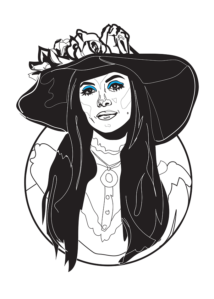 Woman in Wide-Brimmed Hat with Flowers