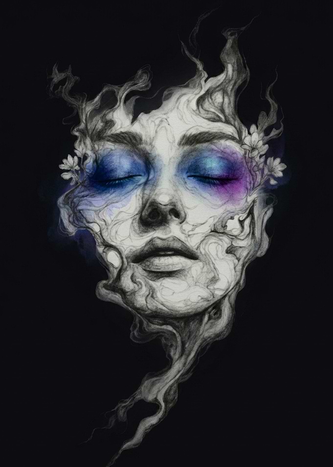 Surreal Face Dissolving into Smoke