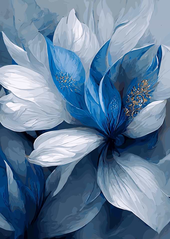Abstract Blue and White Floral Painting