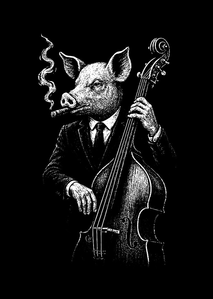 Pig Musician Smoking a Cigar