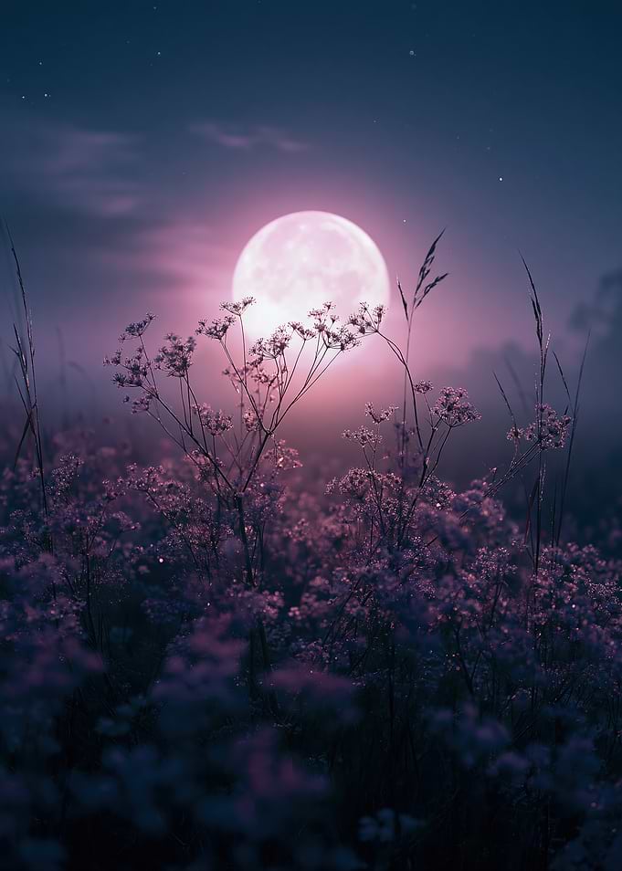 Moonlit Meadow with Wildflowers
