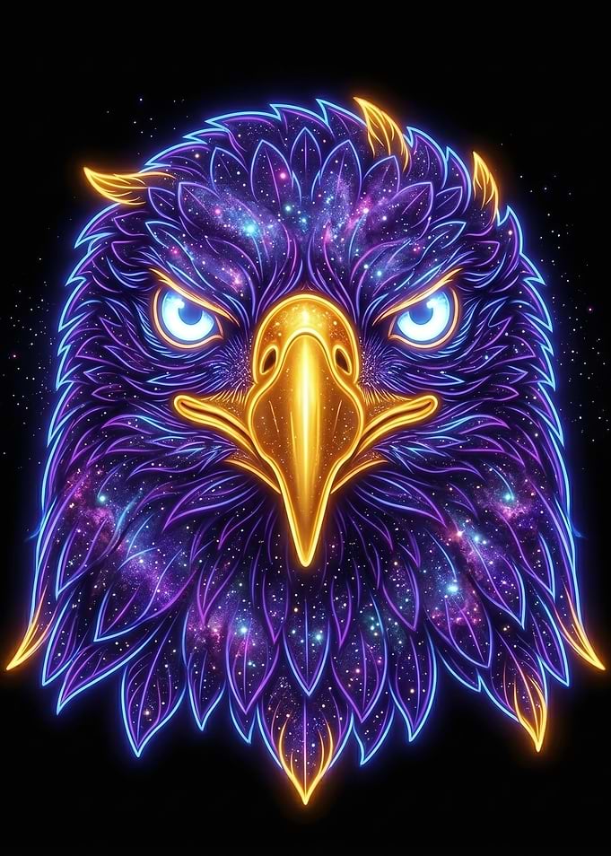 Cosmic Eagle Head Neon Art