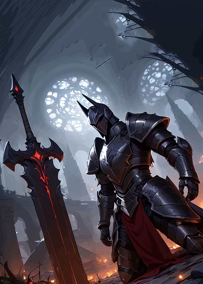 Dark Knight with Fiery Sword