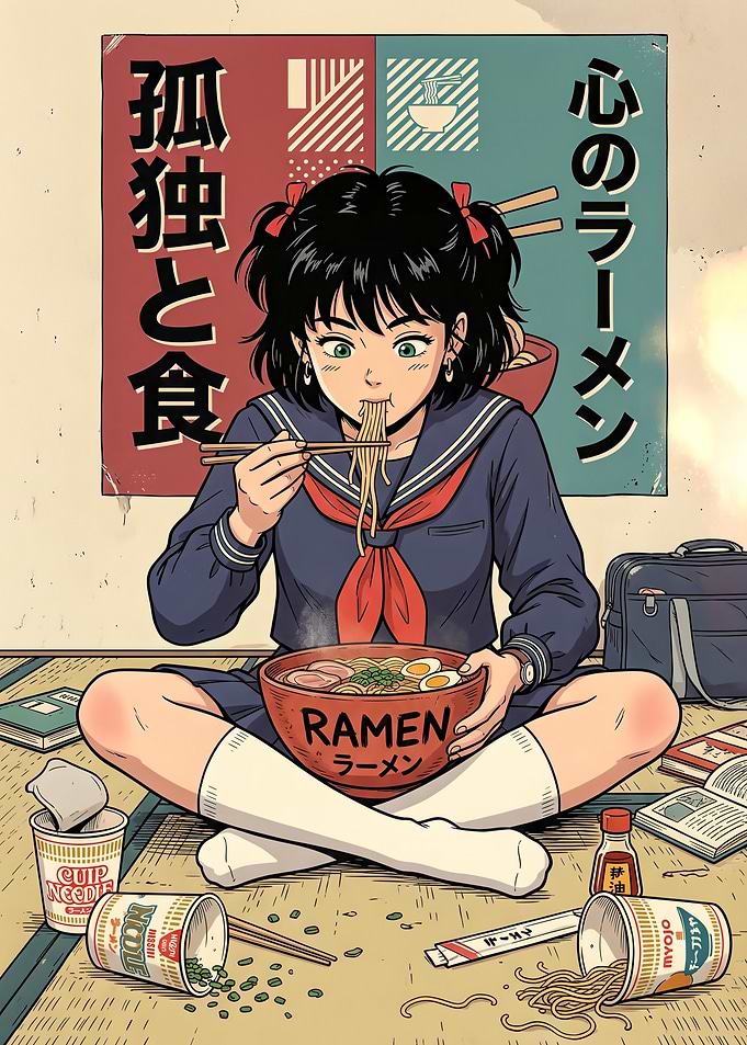 Sailor Uniform Girl Eating Ramen