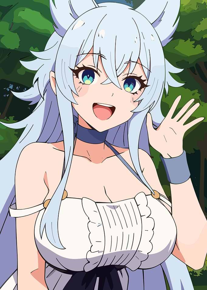 Anime Girl Waving in Forest