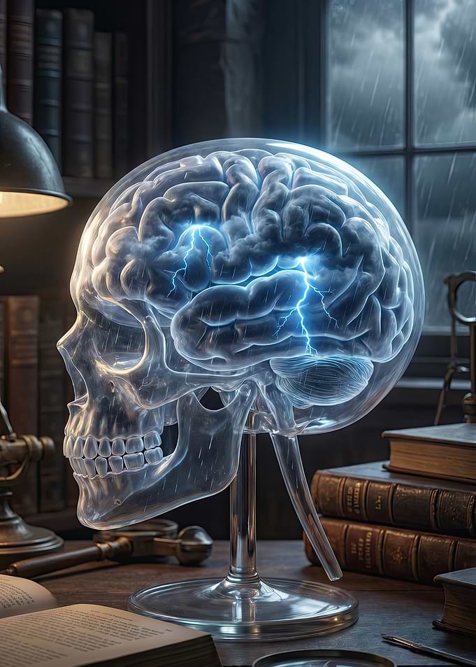 Transparent Brain Skull with Lightning