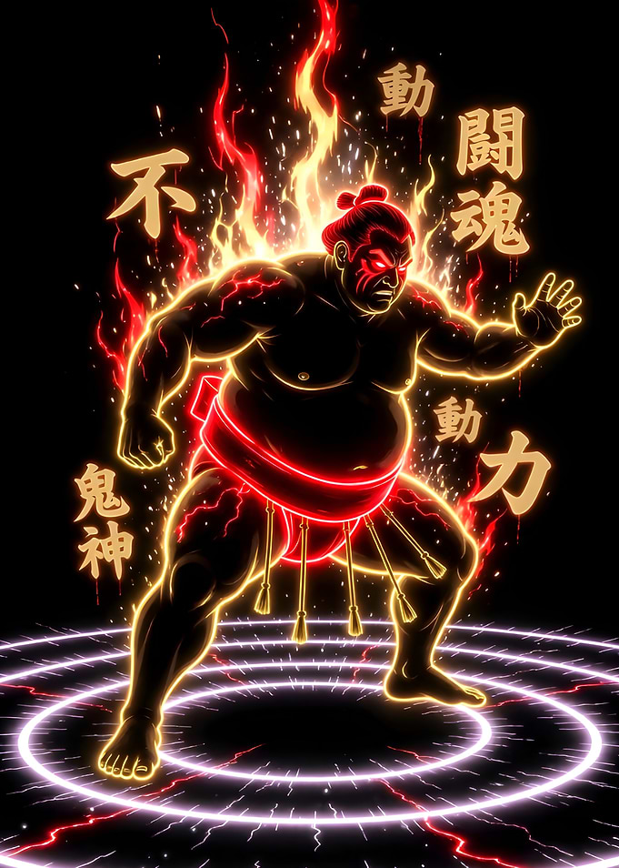 Sumo Wrestler with Fiery Aura