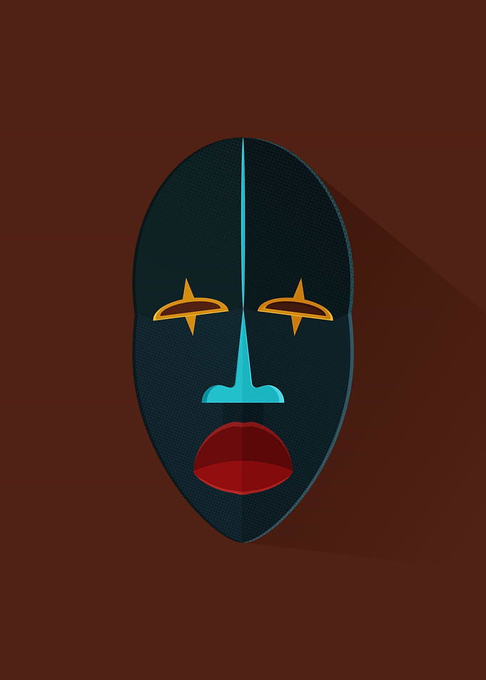 African Tribal Mask with Red Lips