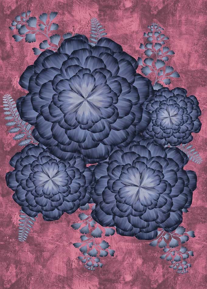 Blue Floral Arrangement on Pink Textured Background