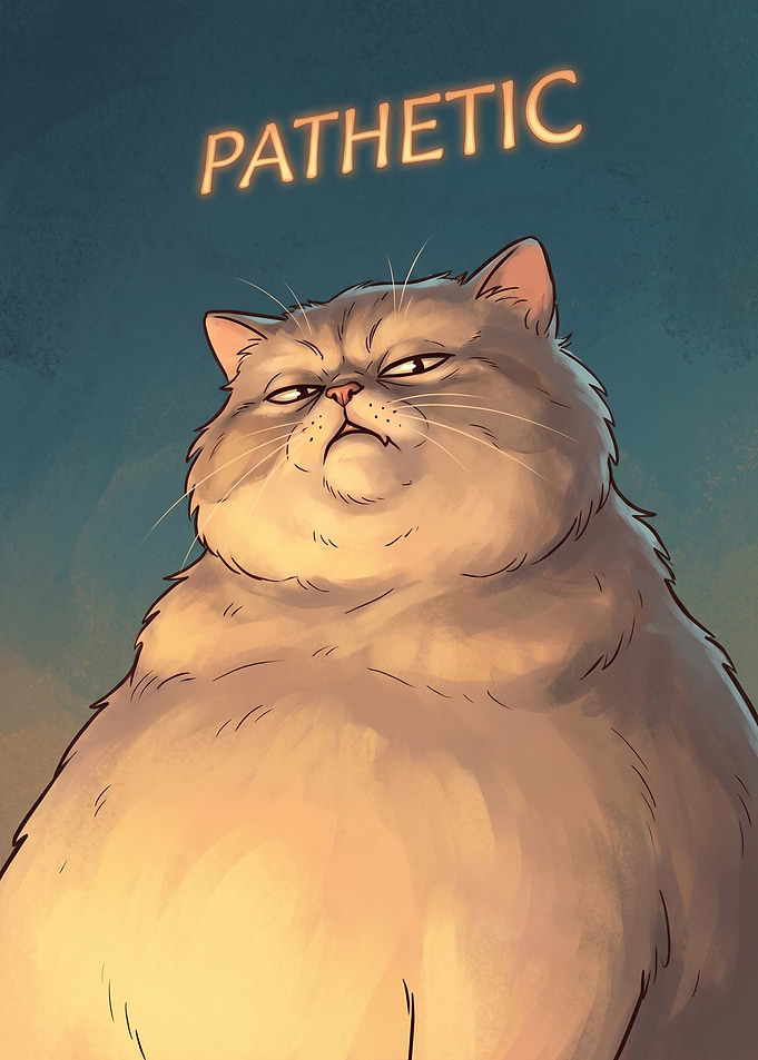 Pathetic Cat with Grumpy Expression