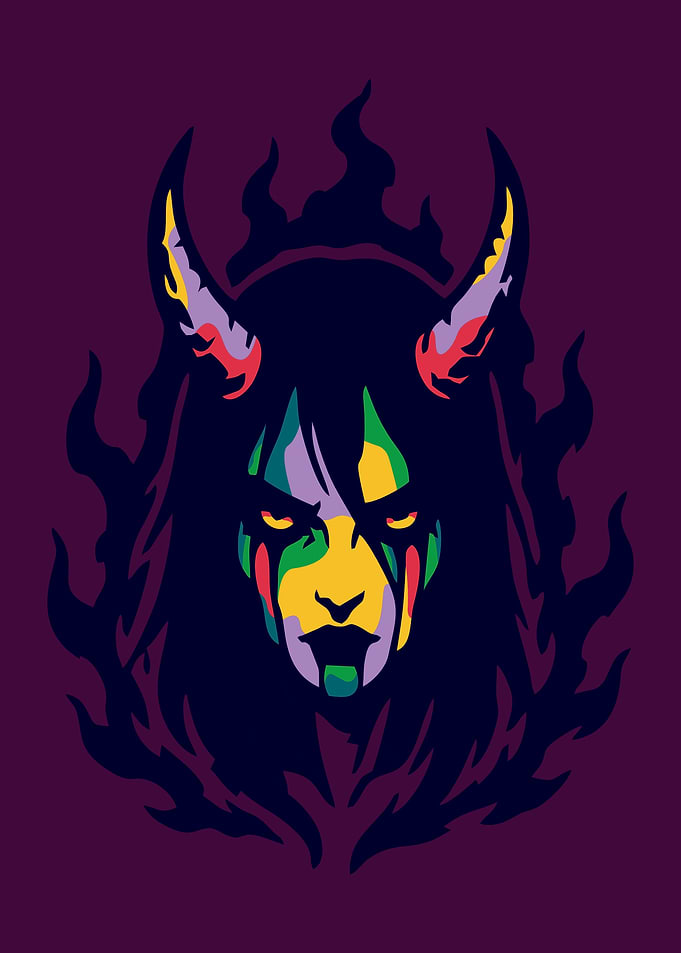 Witch with Horns and Flames